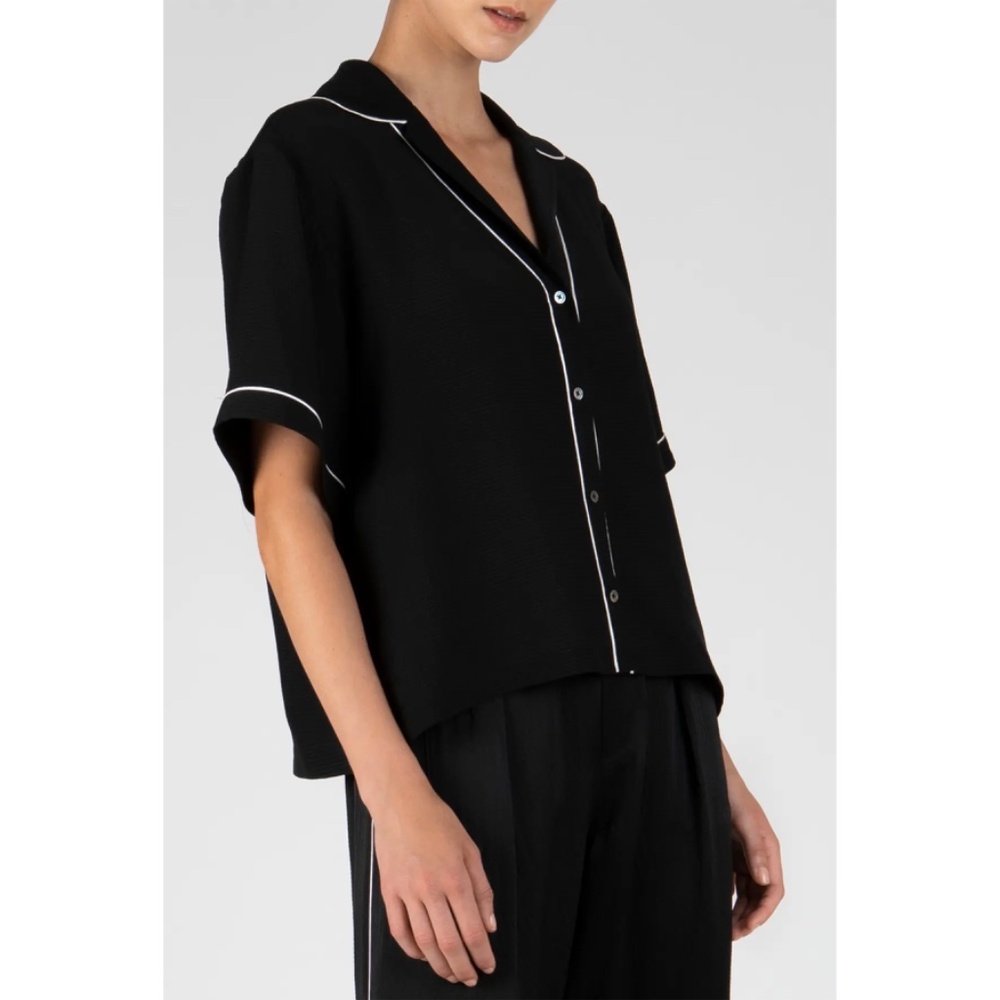 ATM WOMEN NWT HAMMERED SILK S/S CROPPED BLACK BLOUSE. SIZE S - Picture 3 of 14